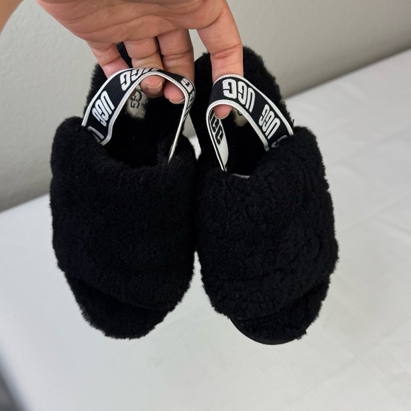 UGG Kids Black Fluff Yeah Slide Fuzzy Slippers‎ Size 12 - Picture 8 of 10